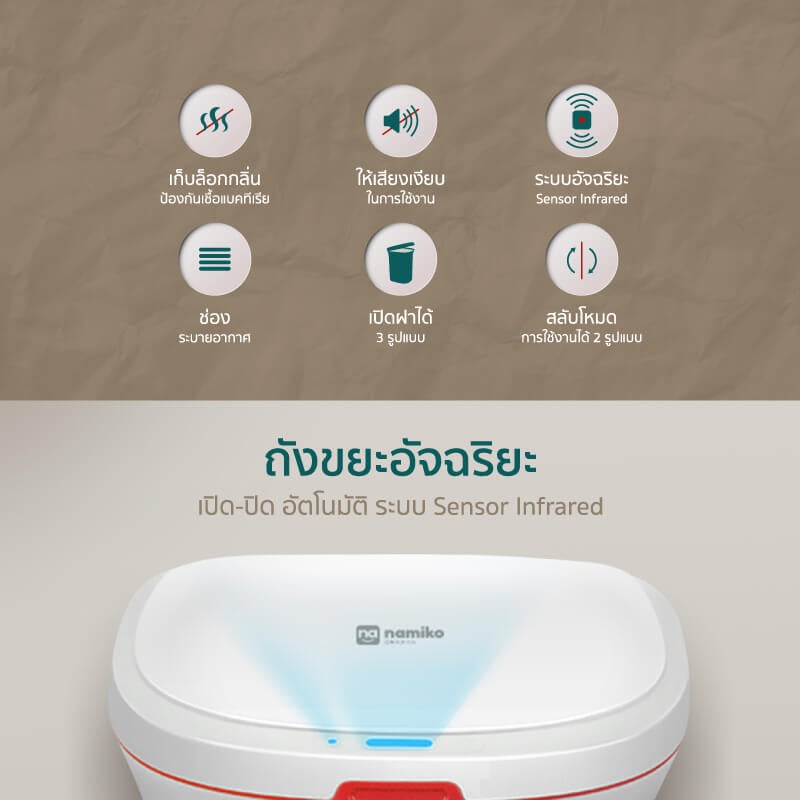 ถังขยะอัตโนมัติ Namiko รุ่น Smart one สีขาว_3